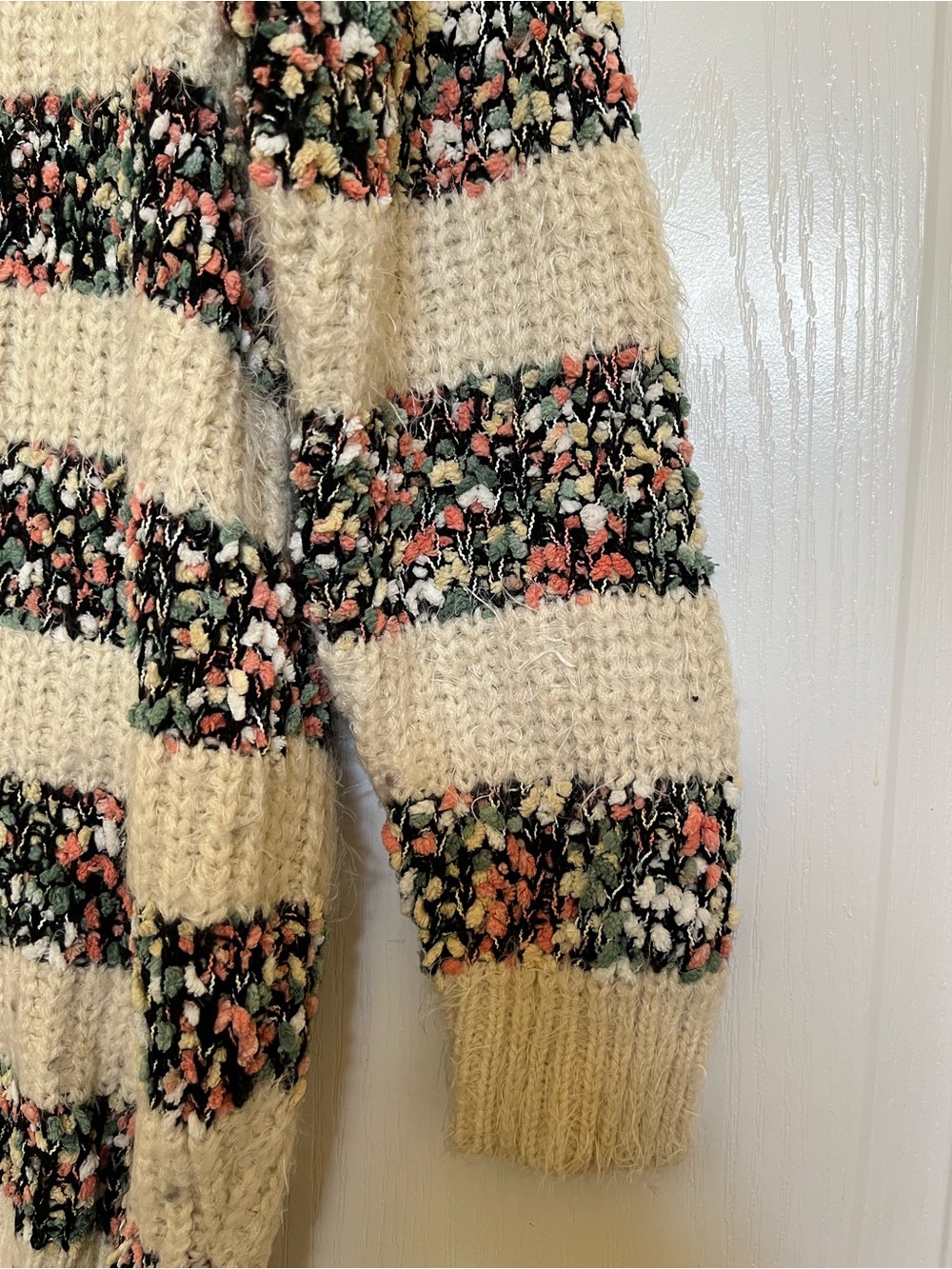 Women's Cream Fuzzy Stripe Scoop-Neck Sweater - Picture 4 of 9